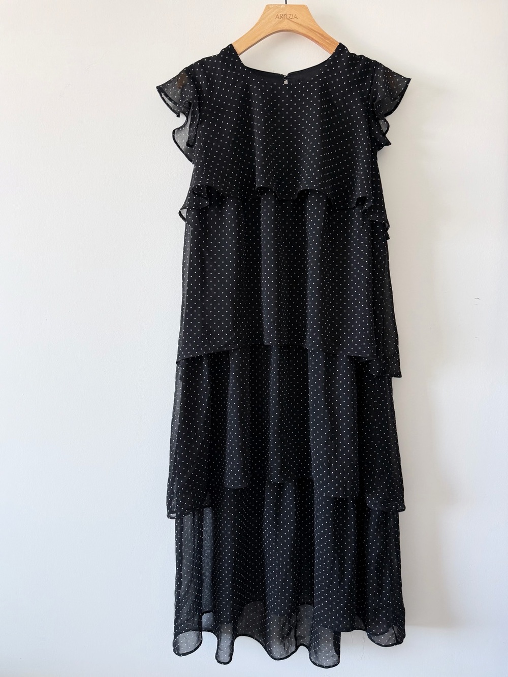 Who What Wear Black White Polka Dot Tiered Chiffon Midi Dress Ruffle Sleeve S - Picture 2 of 10